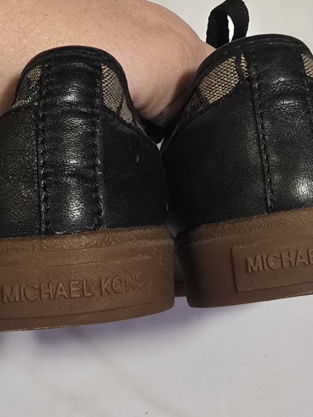 Michael Kors Beige and Black MK Monogram Low-Top Sneakers - Picture 4 of 6